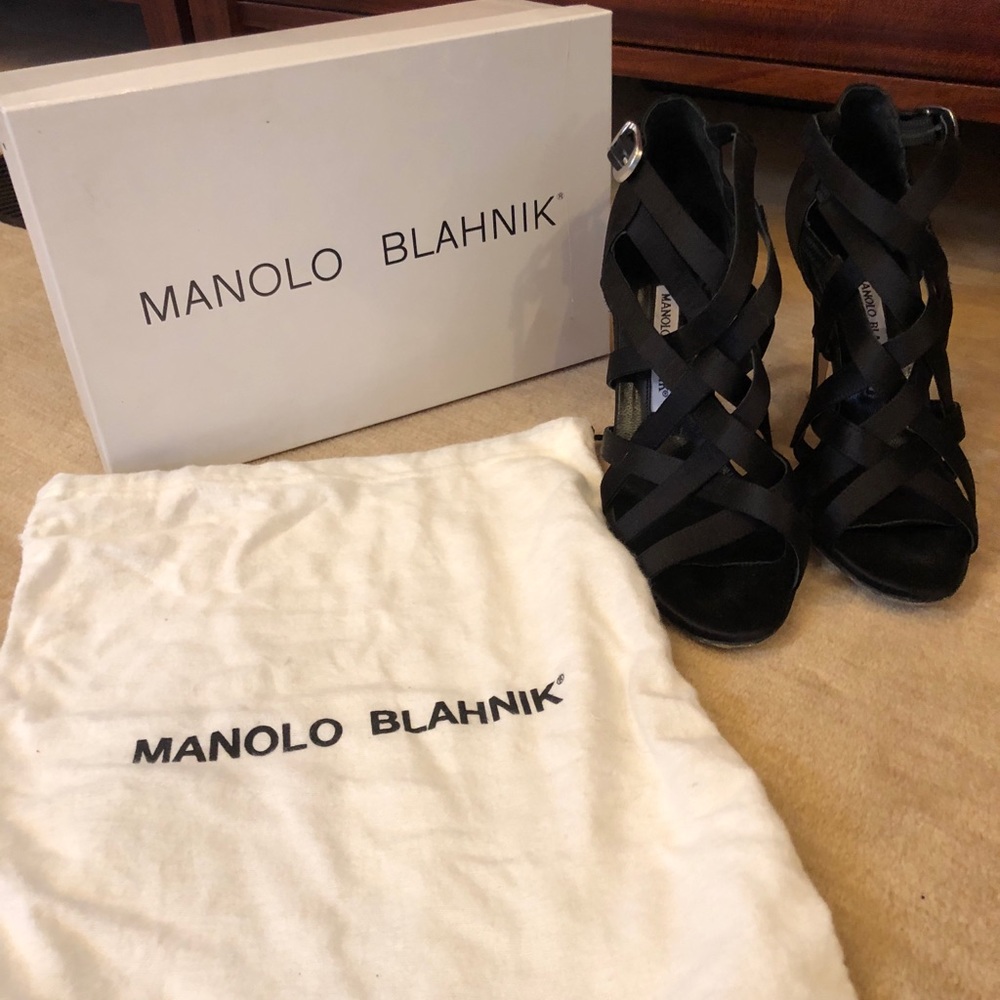 Manolo Blahnik Black Satin Nero Heels